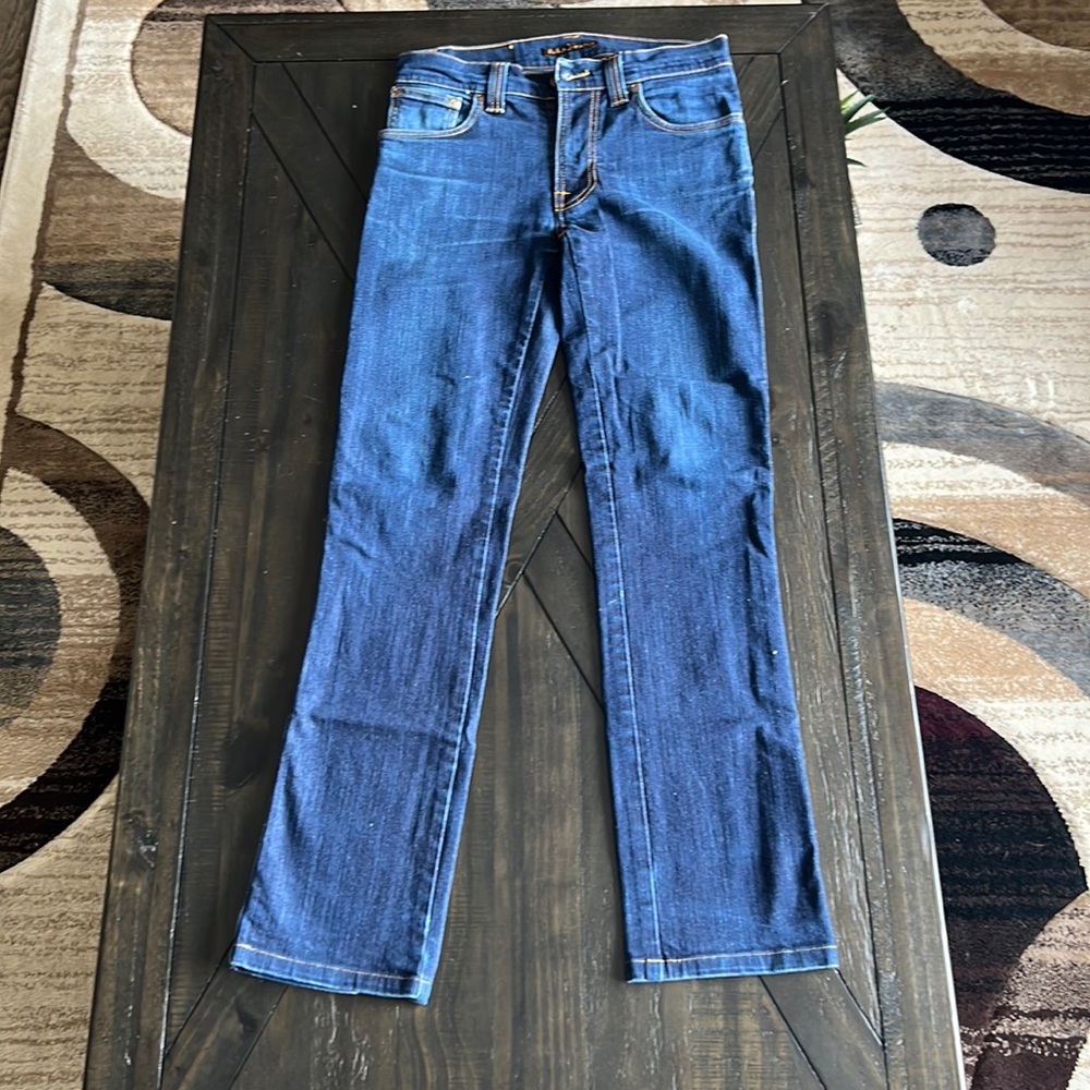 Navy blue distressed Nudie jeans